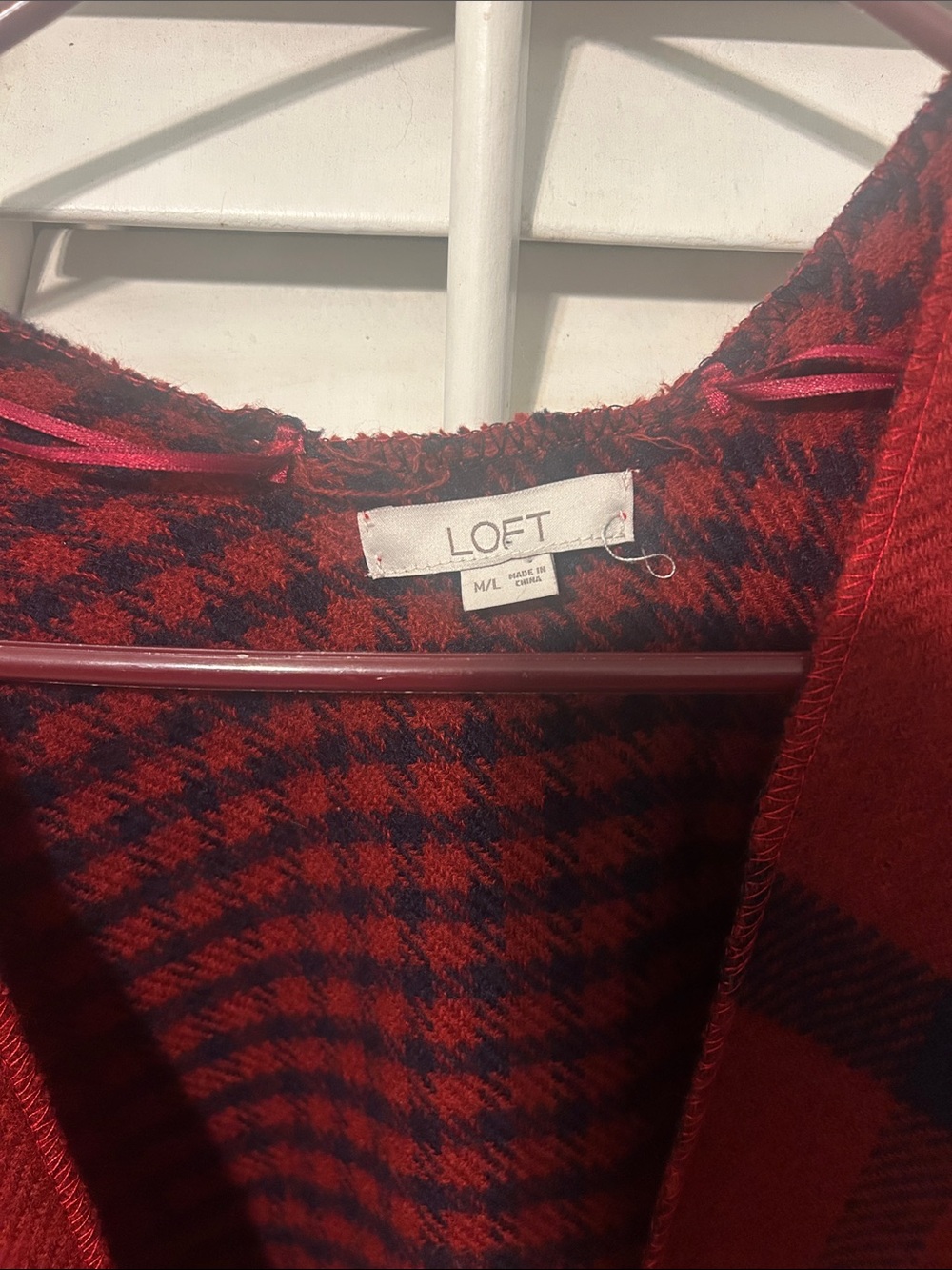 LOFT Burgundy Plaid Wrap Poncho - Picture 3 of 6